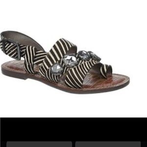 Sam Edelman Dailey leather calf hair Brown& Beige strap loop toe flat sandalsSZ9